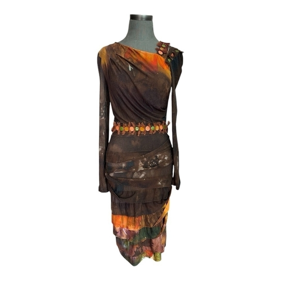 Maria Grazia Severi Brown Multicolor Midi Dress IT 42 US 6 Long Sleeve - Picture 4 of 9